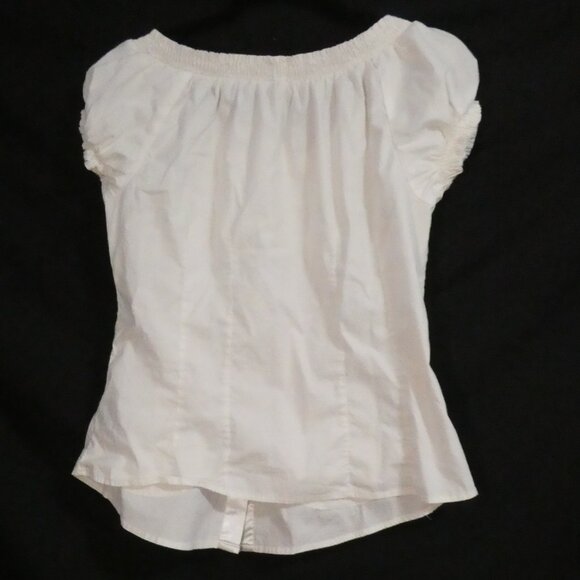Unbranded | P2P 17.5 inches measured | Elegant White Short Sleeve Blouse - Picture 2 of 15
